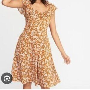 Old Navy Women's XL Mustard Yellow and White Floral Dress
